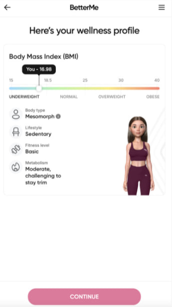 Фидбек отдельным экраном от BetterMe